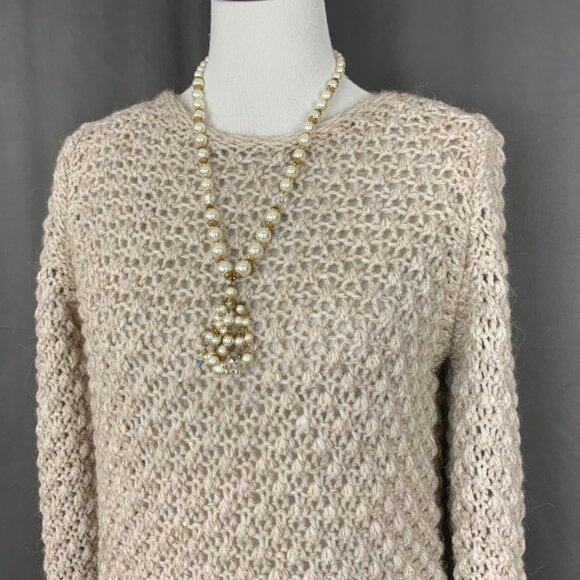 Anthropologie Elsamanda Open Knit Begie Sweater Italy Sz M - Picture 2 of 16